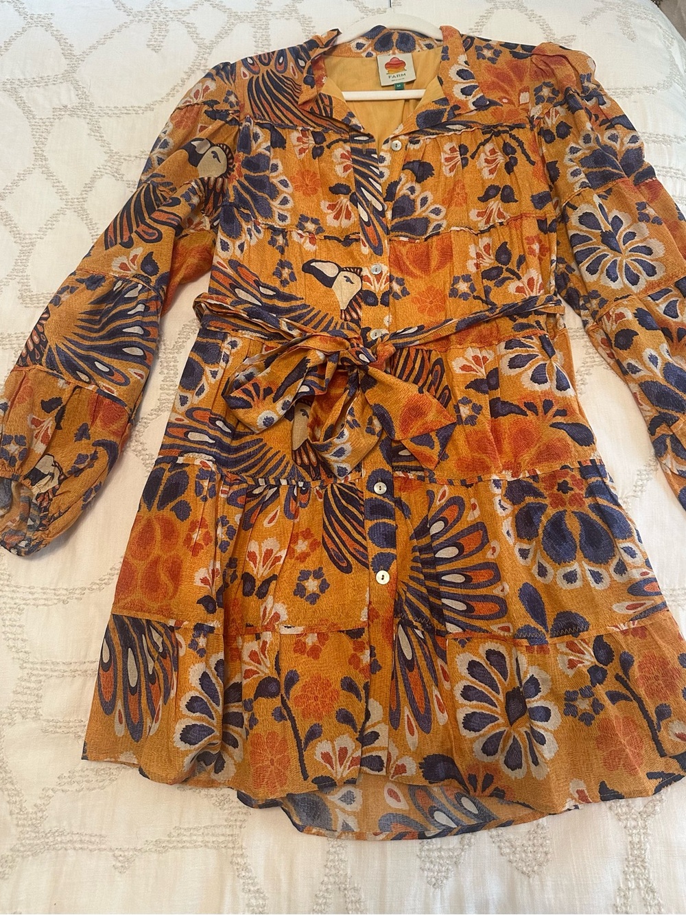 FARM Rio Mustard Yellow and Navy Floral Mini Dress
